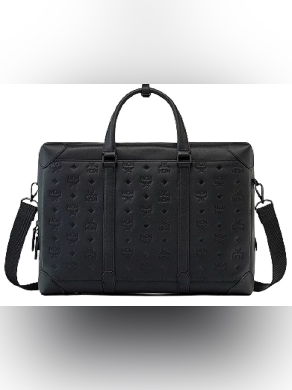 MCM Monograph Water Resistant Leather Briefcase embossed logo pattern